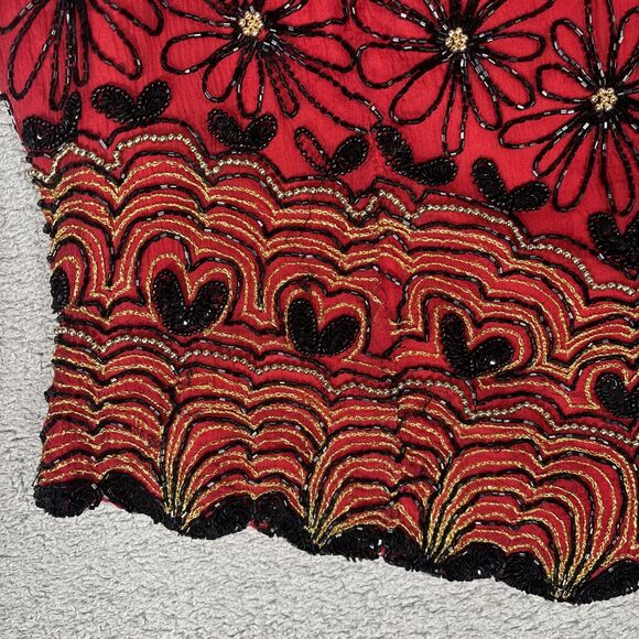 Papell Boutique Halter Top Women’s Size L Red Silk Dark Fairy Romantic Goth Vamp - Picture 2 of 16